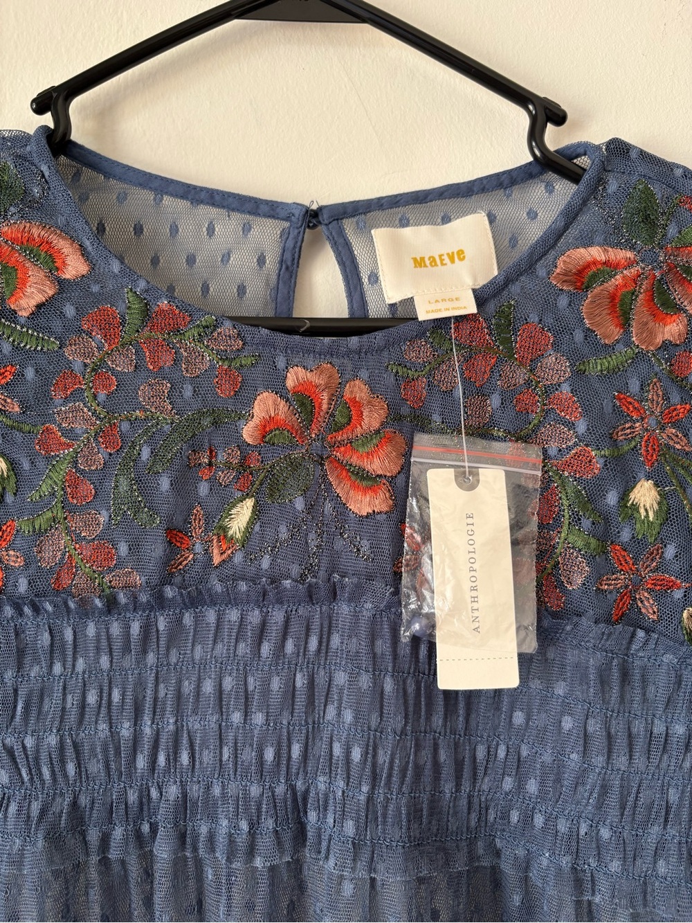 Maeve Blue Sheer Long-Sleeve Embroidered Tiered Dress - Picture 2 of 10